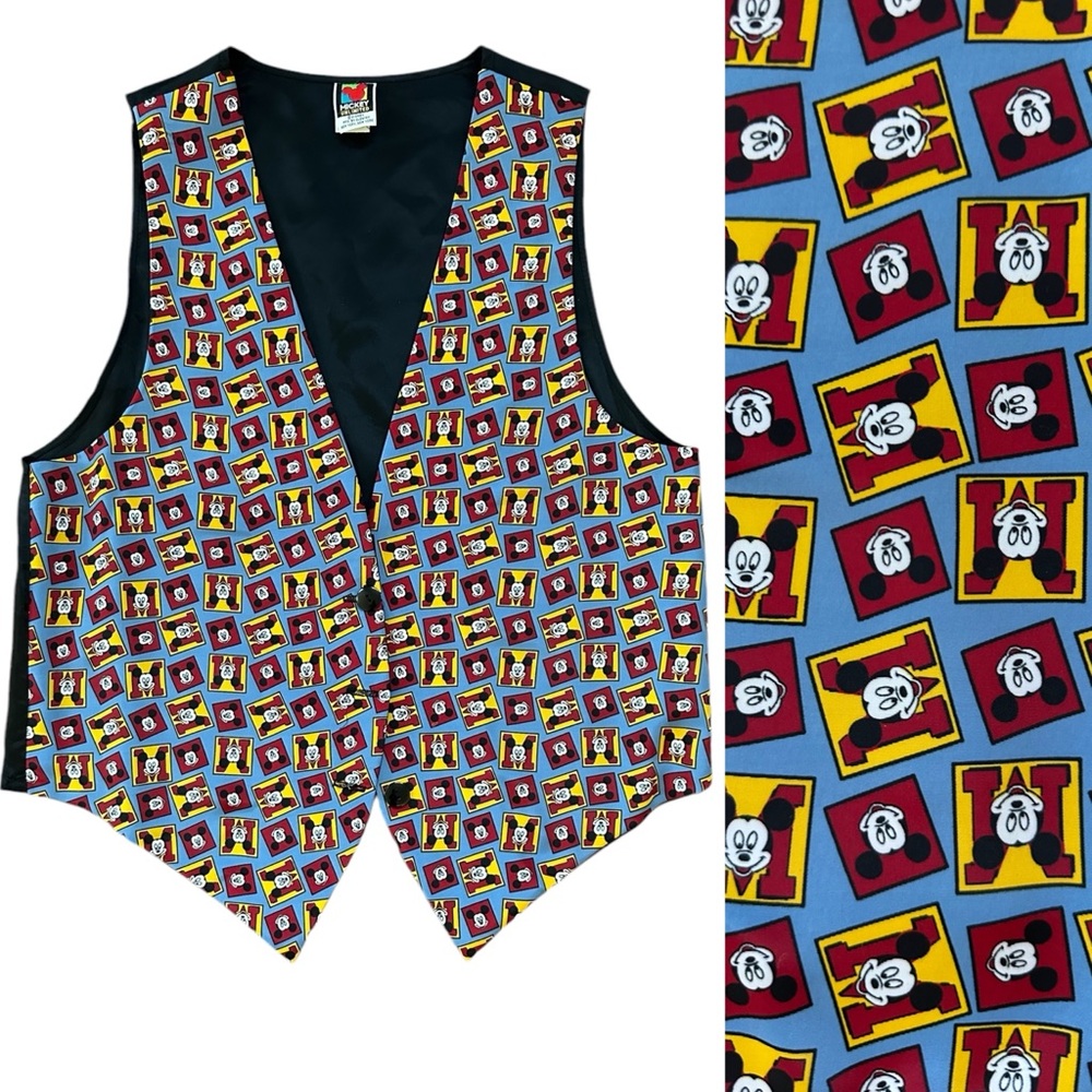 Vintage 90s Mickey Unlimited Mickey Mouse Face Print Button Down Vest Size M/L